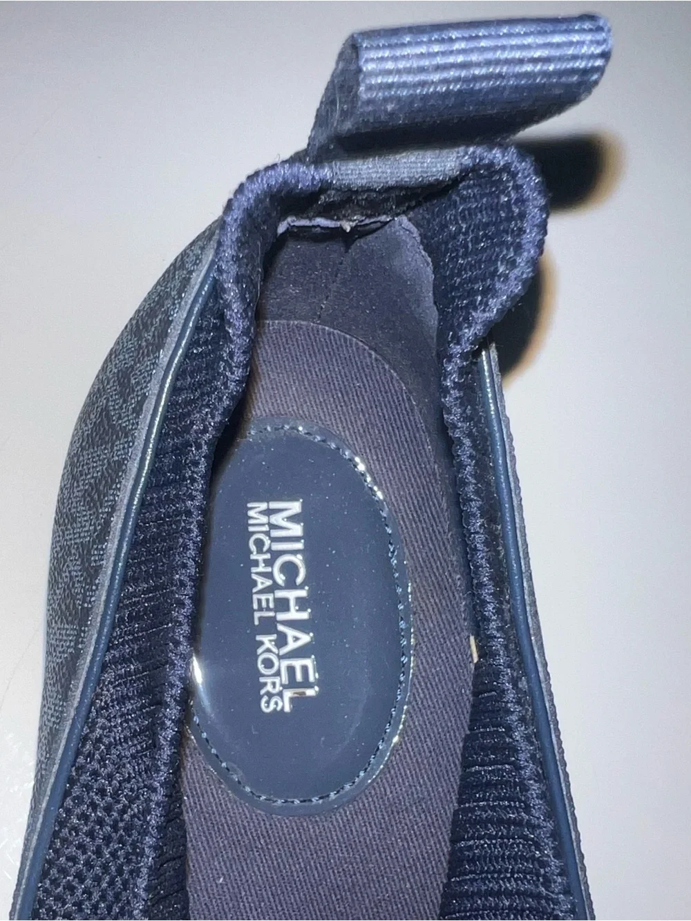 Michael Kors Women’s Blue Slip-On Sneakers with Red Logo Band